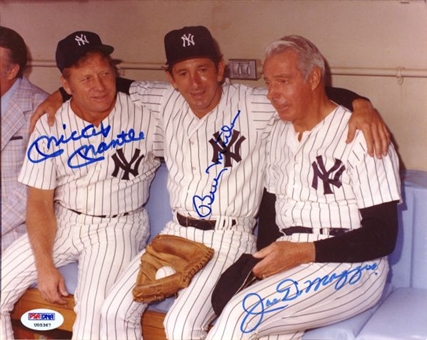 Mickey Mantle, Joe DiMaggio, and Billy Martin Signed New York Yankees Old-Timers Day 8x10 Photo